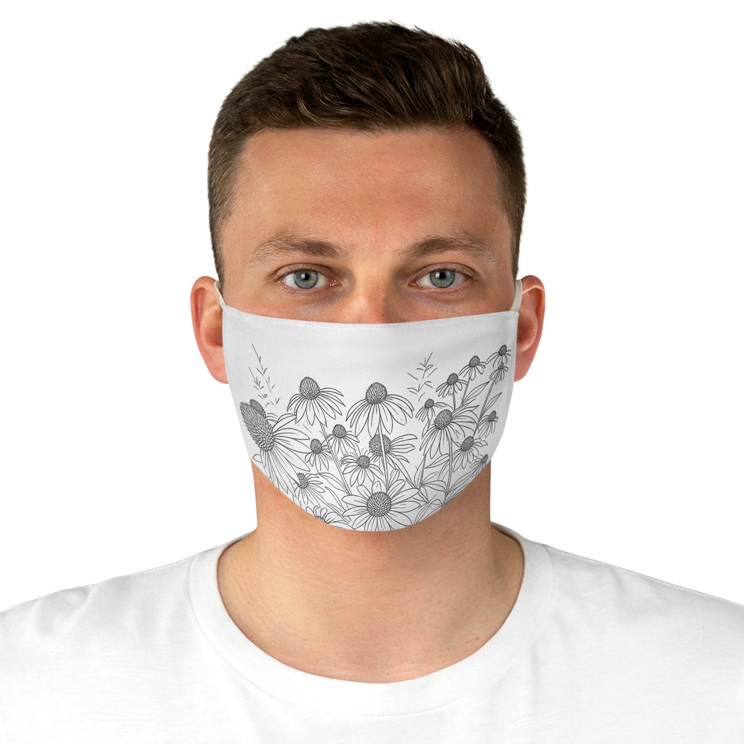 Floral Doodle Face Mask — Black & White Coneflower Garden Mask