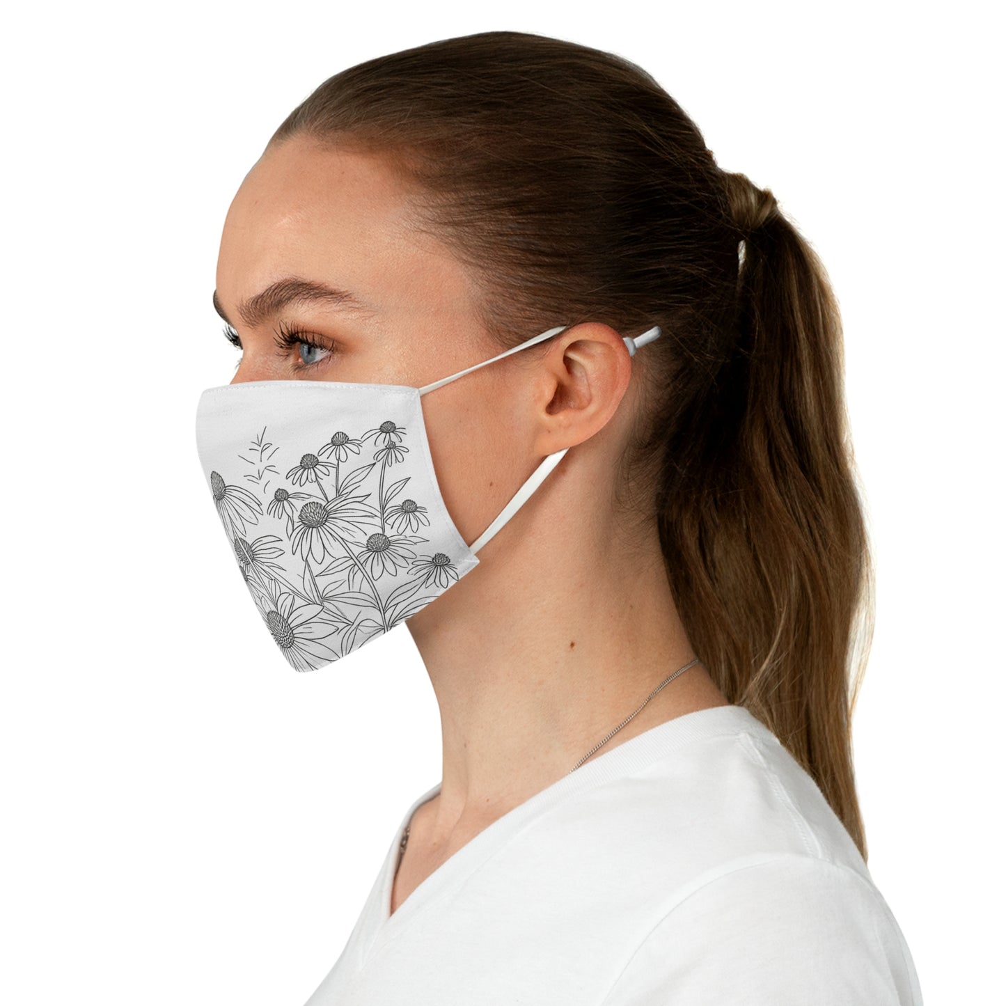 Floral Doodle Face Mask — Black & White Coneflower Garden Mask