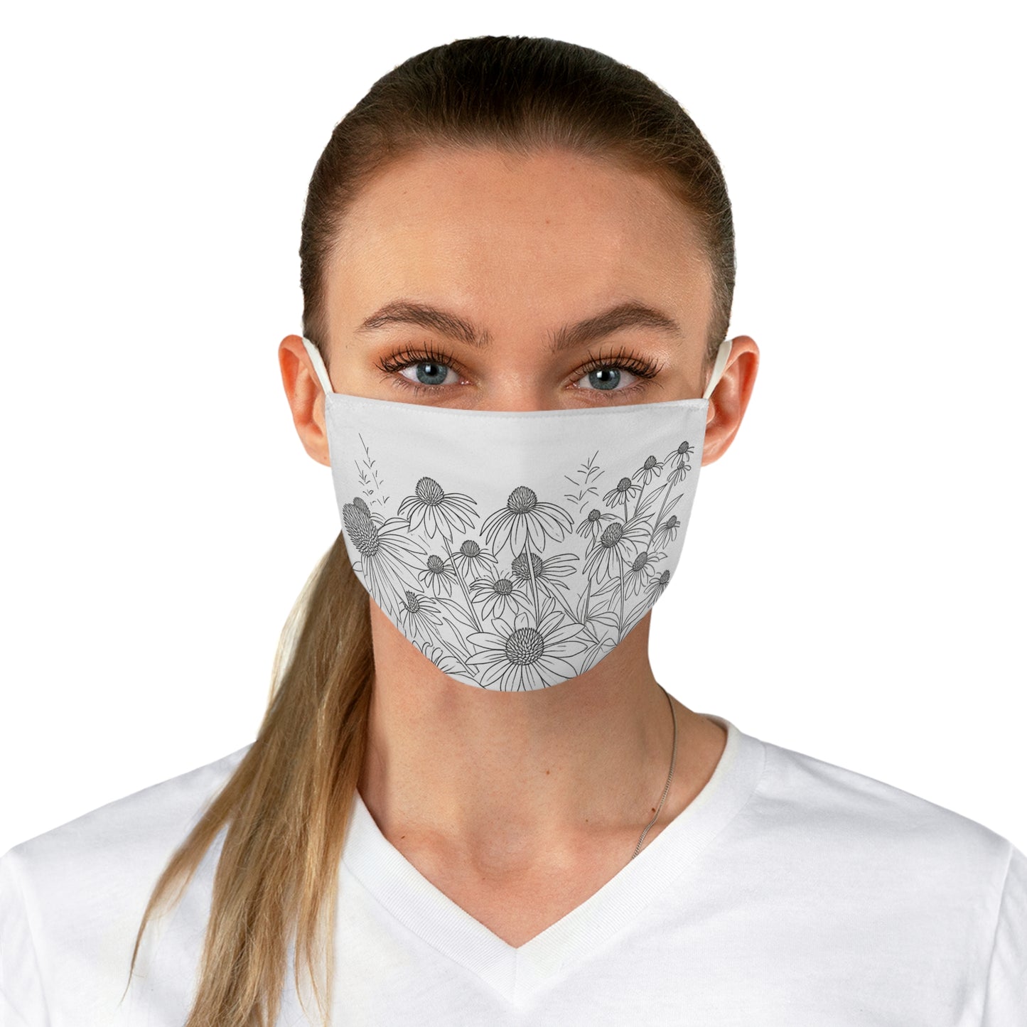 Floral Doodle Face Mask — Black & White Coneflower Garden Mask